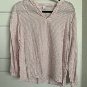 Linen top with muted pink stripes.